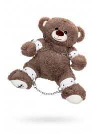 Бондажный набор: бурый мишка с белыми оковами и наручниками - Pecado - купить с доставкой в Балашихе