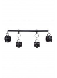 Черная распорка с 4 манжетами для рук и ног - Pecado - купить с доставкой в Балашихе