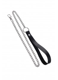 Поводок с ручкой из черной натуральной кожи и карабином для ошейника - Pecado - купить с доставкой в Балашихе