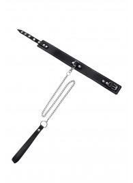 Кожаный двухслойный ошейник с белой строчкой и поводком - Pecado - купить с доставкой в Балашихе