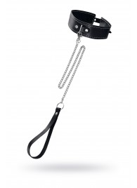 Кожаный двухслойный ошейник с белой строчкой и поводком - Pecado - купить с доставкой в Балашихе