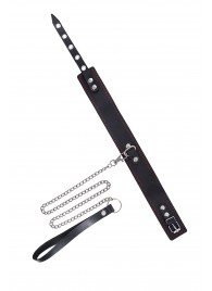 Кожаный двухслойный ошейник с красной строчкой и поводком - Pecado - купить с доставкой в Балашихе