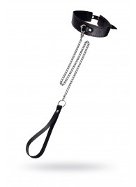 Кожаный двухслойный ошейник с красной строчкой и поводком - Pecado - купить с доставкой в Балашихе