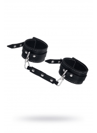 Черные двухслойные кожаные оковы с белой строчкой - Pecado - купить с доставкой в Балашихе