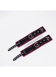 Черно-розовые кожаные оковы с розовой строчкой - Crazy Handmade - купить с доставкой в Балашихе