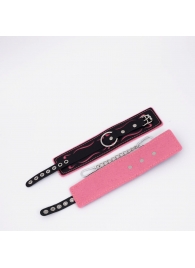 Черно-розовые кожаные оковы с розовой строчкой - Crazy Handmade - купить с доставкой в Балашихе