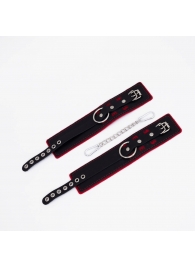 Черно-красные оковы с красной строчкой Sex - Crazy Handmade - купить с доставкой в Балашихе