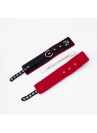 Черно-красные оковы с красной строчкой Sex - Crazy Handmade - купить с доставкой в Балашихе