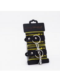 Черно-желтые кожаные наручники с жёлтой строчкой - Crazy Handmade - купить с доставкой в Балашихе