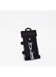 Черные кожаные наручники с хромированной фурнитурой - Crazy Handmade - купить с доставкой в Балашихе