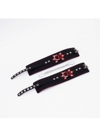 Черные кожаные оковы с красным декором и строчкой - Crazy Handmade - купить с доставкой в Балашихе