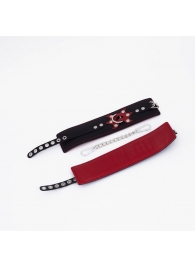 Черные кожаные оковы с красным декором и строчкой - Crazy Handmade - купить с доставкой в Балашихе