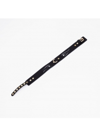 Черный кожаный ошейник с золотистой фурнитурой - Crazy Handmade - купить с доставкой в Балашихе