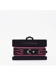 Черно-розовый кожаный ошейник с розовой строчкой - Crazy Handmade - купить с доставкой в Балашихе