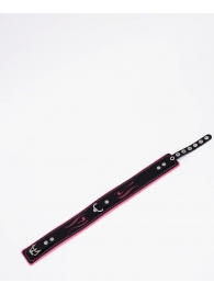 Черно-розовый кожаный ошейник с розовой строчкой - Crazy Handmade - купить с доставкой в Балашихе