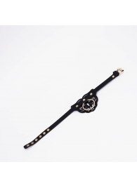 Черный фигурный кожаный ошейник с золотистой фурнитурой - Crazy Handmade - купить с доставкой в Балашихе