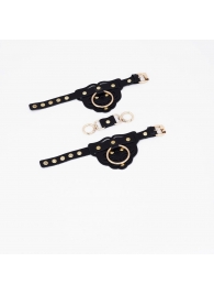 Черные наручники с золотистой фурнитурой - Crazy Handmade - купить с доставкой в Балашихе
