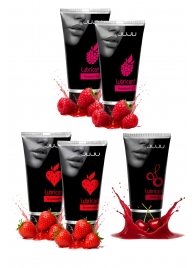 Набор из 5 съедобных лубрикантов JUJU (клубника х 2, малина х 2, вишня) - JuJu - купить с доставкой в Балашихе