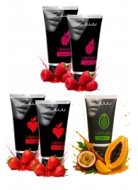 Набор из 5 съедобных лубрикантов JUJU (клубника х 2, малина х 2, тропические фрукты) - JuJu - купить с доставкой в Балашихе
