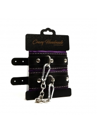 Черно-фиолетовые скругленные наручники с мягкой подкладкой - Crazy Handmade - купить с доставкой в Балашихе