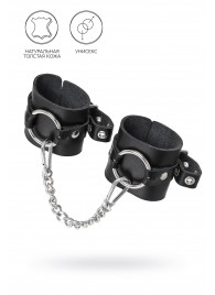 Черные наручники из толстой натуральной кожи с люверсами - Pecado - купить с доставкой в Балашихе