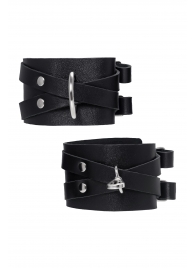 Черные кожаные оковы с двумя перекрёстными ремешками - Pecado - купить с доставкой в Балашихе