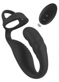 Черное эрекционное кольцо со стимуляцией промежности и анальной пробкой Cock Ring with RC Prostate Plug - Orion - в Балашихе купить с доставкой