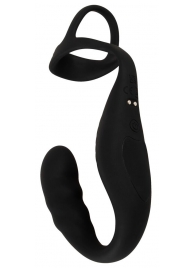 Черное эрекционное кольцо со стимуляцией промежности и анальной пробкой Cock Ring with RC Prostate Plug - Orion - в Балашихе купить с доставкой