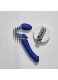 Синий безремневой страпон Multi Orgasm Bendable Strap-On size XL с клиторальной стимуляцией - Strap-on-me - купить с доставкой в Балашихе