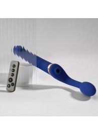 Синий безремневой страпон Multi Orgasm Bendable Strap-On size XL с клиторальной стимуляцией - Strap-on-me - купить с доставкой в Балашихе