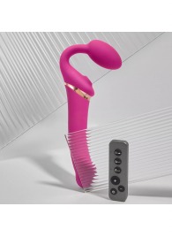 Ярко-розовый безремневой страпон Multi Orgasm Bendable Strap-On size L с клиторальной стимуляцией - Strap-on-me - купить с доставкой в Балашихе