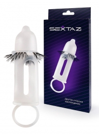 Эластичная насадка на пенис с подхватом мошонки и стимулирующими «ресничками» - Sextaz - в Балашихе купить с доставкой