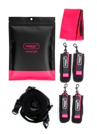 Черно-розовый эротический набор: фиксатор, оковы, наручники, повязка - Erokay - купить с доставкой в Балашихе