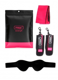 Черно-розовый эротический набор: маска, наручники и повязка - Erokay - купить с доставкой в Балашихе