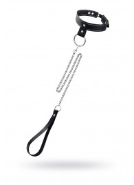 Черный узкий однослойный ошейник с серебристым поводком-цепочкой - Pecado - купить с доставкой в Балашихе