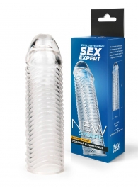 Прозрачная закрытая насадка на пенис с ребрышками - 16 см. - Sex Expert - в Балашихе купить с доставкой