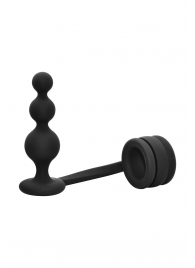 Черное эрекционное кольцо с анальной елочкой Cockring With Beaded Anal Plug - Dream Toys - в Балашихе купить с доставкой