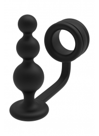 Черное эрекционное кольцо с анальной елочкой Cockring With Beaded Anal Plug - Dream Toys - в Балашихе купить с доставкой