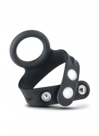 Черное эрекционное кольцо с подхватом мошонки на кнопках VS6 - Blush Novelties - в Балашихе купить с доставкой