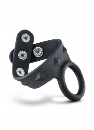 Черное эрекционное кольцо с подхватом мошонки на кнопках VS6 - Blush Novelties - в Балашихе купить с доставкой