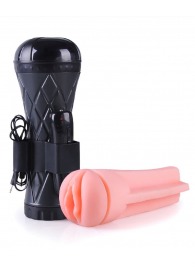Телесный мастурбатор-вагина в черной колбе с вибрацией - Boys of Toys - в Балашихе купить с доставкой