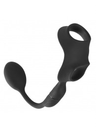 Черное виброкольцо с анальной пробкой Cock Ring with RC Butt Plug - Orion - в Балашихе купить с доставкой