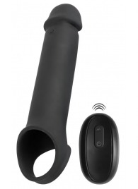 Черная вибронасадка для пениса с хомутом для мошонки и пультом ДУ Remote Controlled Penis Extension - Orion - в Балашихе купить с доставкой