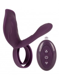Фиолетовая насадка на член с клиторальным отростком и пультом ДУ RC Couple’s Vibrator 2 - Orion - в Балашихе купить с доставкой