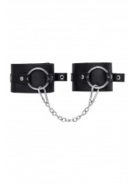 Черные оковы из толстой кожи с люверсами - Pecado - купить с доставкой в Балашихе