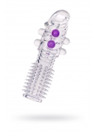 Гелевая прозрачная насадка с шариками и шипами - 14 см. - Toyfa Basic - в Балашихе купить с доставкой