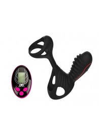 Чёрная насадка на фаллос Gladiator + LRS  с трехкнопочным пультом управления - Adrien Lastic - в Балашихе купить с доставкой