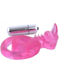 Розовая вибронасадка со стимулятор клитора   Язычок - Toyfa Basic - в Балашихе купить с доставкой