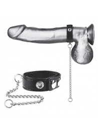 Утяжка на пенис с поводком Snap Cock Ring With 12  Leash - BlueLine - купить с доставкой в Балашихе