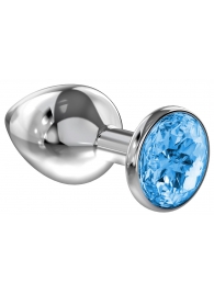Большая серебристая анальная пробка Diamond Light blue Sparkle Large с голубым кристаллом - 8 см. - Lola Games - купить с доставкой в Балашихе